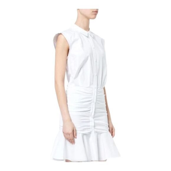 Veronica Beard White Bell Button Down Ruched Shirtdress Size 12 - Picture 3 of 13